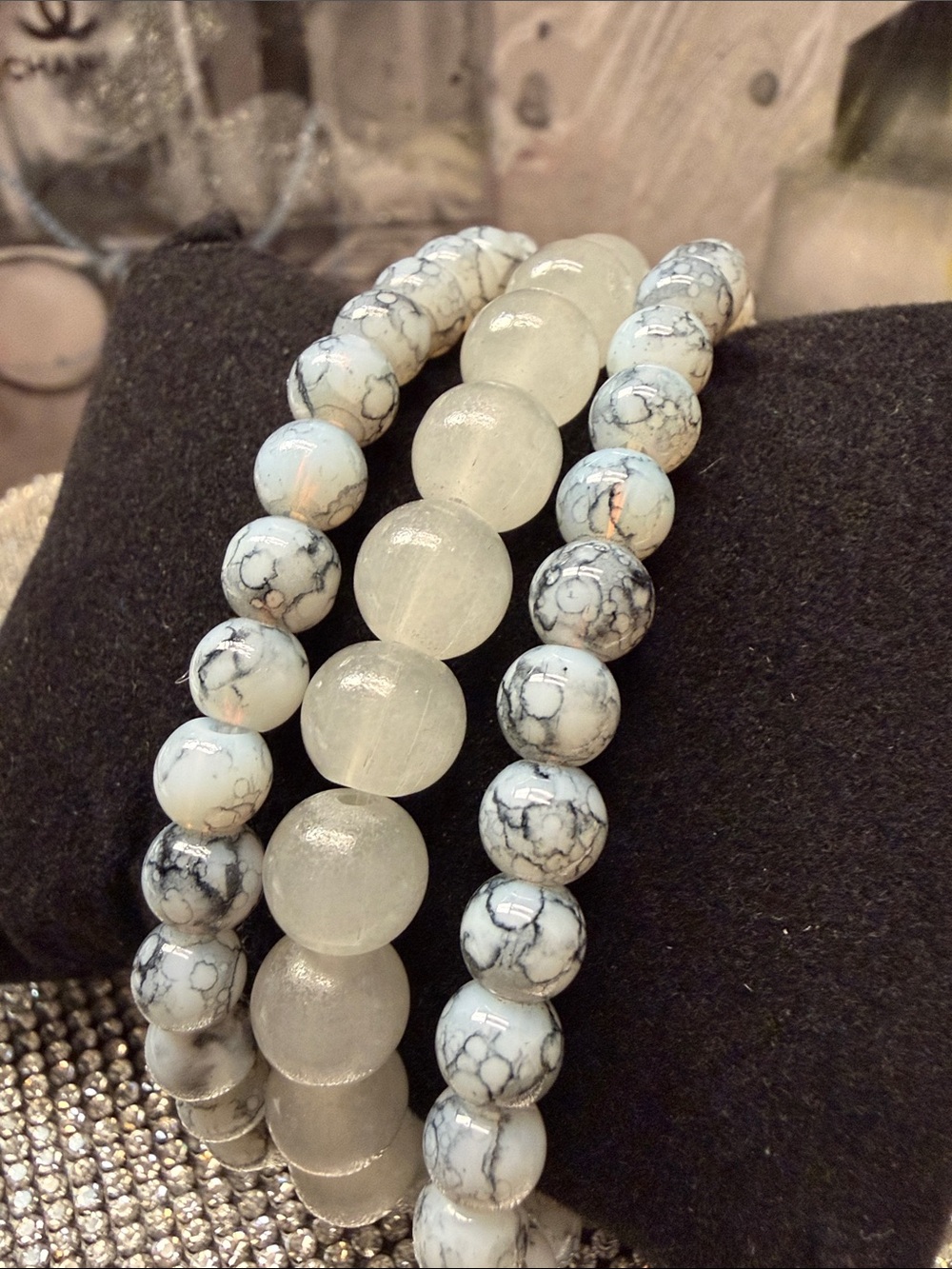 Marble and Frosted Stretch Bracelet Set - glass. 🆕